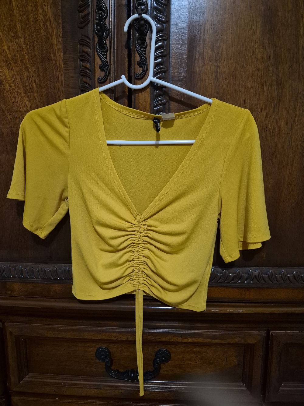 H&M Yellow Ruched V-Neck Crop Top